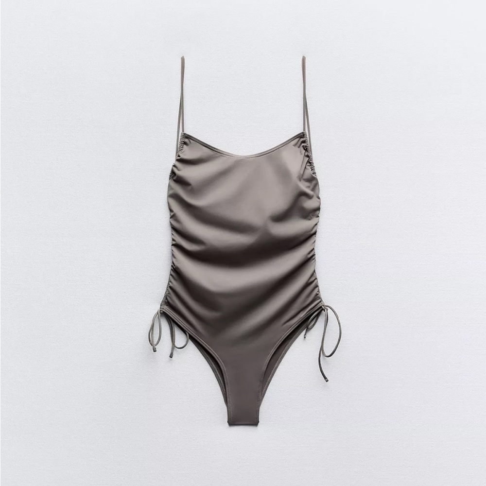 Sleek Gray Ruched Swimsuit Zara